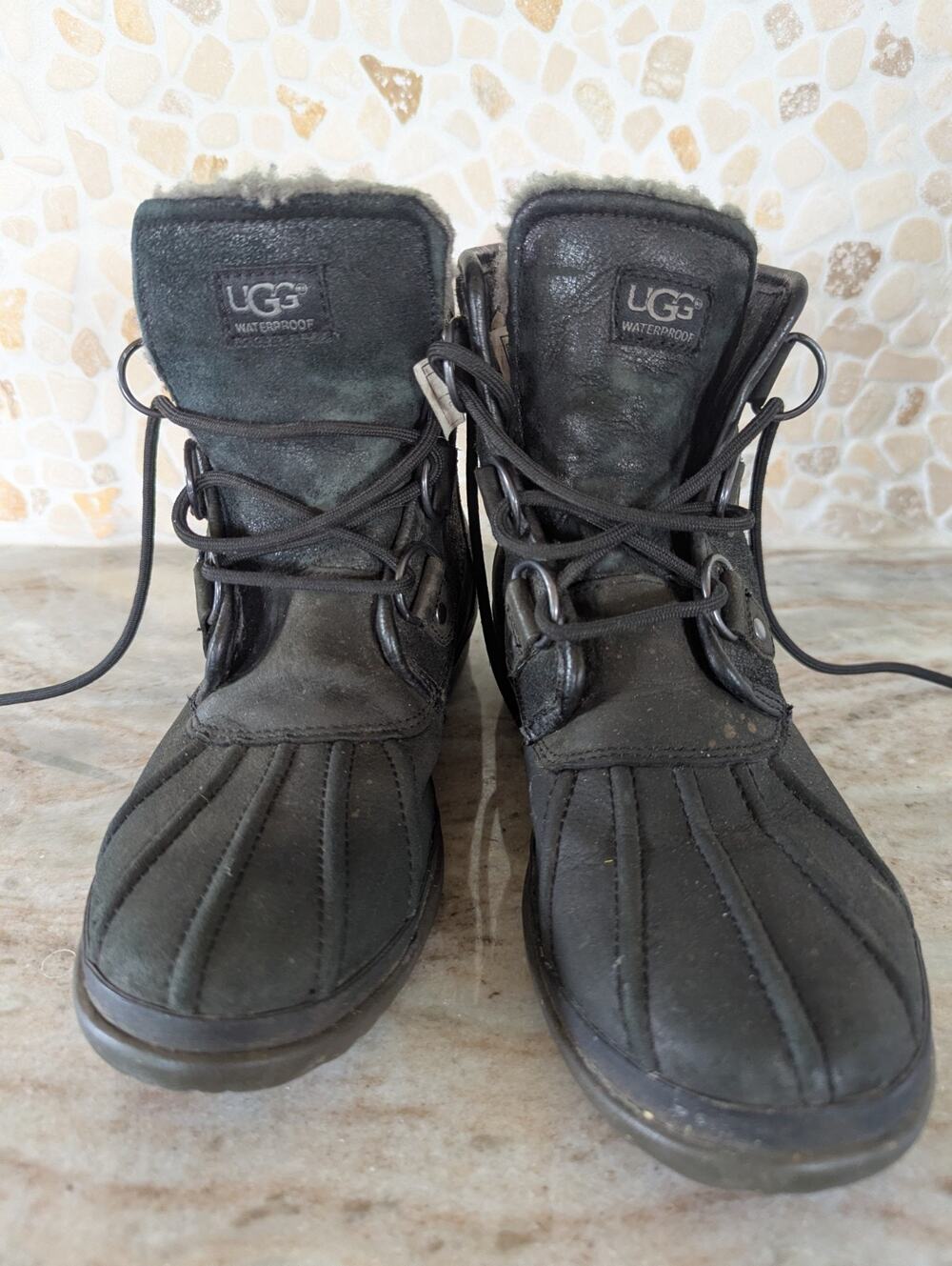 Ugg Cecile Waterproof Duck Boots,Sz7 Black,Furlined 1007999